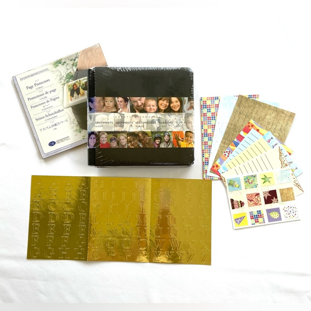 Creative Memories Black 7x7 Sentiments Album, Page Protectors Plus Bonus Items
